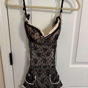 Victoria's Secret Black and Cream Lace Chemise